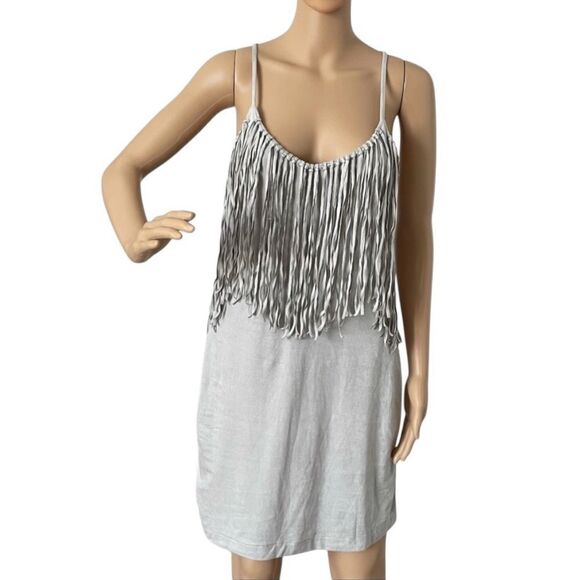 NWT Decree Fringe Mini Tank Dress Gray Size X-Small - Picture 1 of 14